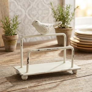 <b>Rustic</b> White Metal business card holder With Bird Sculpture Single Tier Storage Holder Handmade Design - Product Image 1