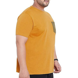 T-shirt à manches courtes jaune moutarde pour homme, col rond, décontracté, couleur unie, jersey en coton, teinture unie, coupe classique - Product Image 3