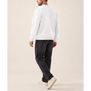 <b>Men's</b> <b>White</b> Crew Neck Custom Logo Pullover <b>Sweatshirt</b> Regular Fit Solid Color 100% - Product Image 2