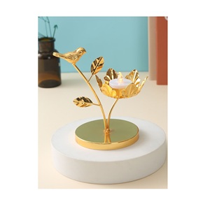 Nordic Style Gold Metal Bird Figurine Candle Stand Minimalist Round <b>Tealight</b> <b>Holder</b> For Living Room Bedroom And Office Desk - Product Image 1