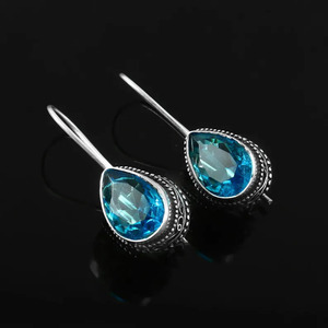 Blue Topaz Teardrop <b>Earrings</b> | Handmade Southwestern Statement Boho Western Jewelry. Vintage Dangle Handmade Gemstone Jewelry - Product Image 3