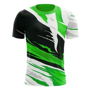 Camiseta Deportiva Sublimada para Hombre, Manga Corta, Cuello Redondo, Patrón Geométrico, Secado Rápido, Corte Regular, Verde, Negro, Blanco - Product Image 1