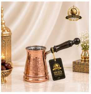 Traditional Brass Turkish <b>Coffee</b> Pot Cezve Briki with Wooden Handle Stovetop Milk <b>Warmer</b> Hot Beverage Maker - Product Image 5
