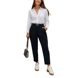 Women's Plus Size Formal Business Suit Pants High Straight Flat Zipper Fly Classic Solid Color Casual Work Cotton Oxford - Product Image 1