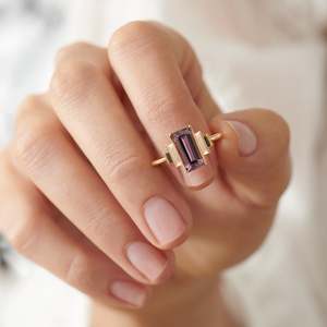 Women's Amethyst Gemstone Ring 14k solid Gold Baguette Cut Bezel Setting Classic Style Fine Jewelry - Product Image 4