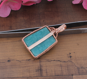 Pendentif vintage en amazonite naturelle serti de pierres, fil enroulé, argent sterling 925, fait à la main, plaqué platine, collier unisexe - Product Image 6