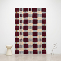 Tapis moderne classique bordeaux à motif floral en laine, noué à la main, à poils plats, épaisseur moyenne, durable, motif quadrillé, pour salon