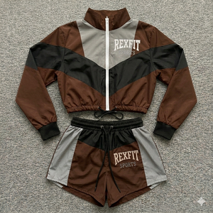ชุดเสื้อแจ็คเก็ตและกางเกงวอร์ม Rexfit Sports ผ้าไนลอนน้ำหนักเบา กันลม ชุดวอร์มขาสั้น ชุดวอร์มขายส่ง - Product Image 1