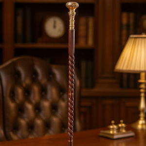 Bâtons de marche rustiques modernes en bois naturel écologique avec poignée en laiton poli, idéaux pour les cadeaux - Product Image 1