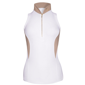 Chemise d'équitation sans manches pour femme avec fermeture éclair, blanche unie, respirante, en tricot - Product Image 1