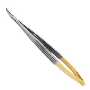 Porte-aiguille courbé Castroviejo de fabrication professionnelle, mâchoires standard de 11 mm, pointes émoussées, 140 mm x 1,25 mm - Product Image 1