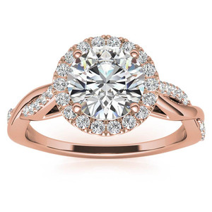 Anillo de compromiso y aniversario de lujo con diamante cultivado en laboratorio de corte brillante, certificado IGI, en oro amarillo de 9k/10k/14k, con halo trenzado tipo catedral. - Product Image 3