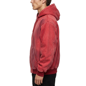 Chaqueta de trabajo de lona de pato gruesa personalizada para hombre, estilo vintage, tipo bomber, con logo bordado, corte holgado, con cremallera y capucha. - Product Image 3