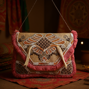 Bolso de Mano Casual Duradero con Asa de Cuentas Multicolor y Cristales de Lujo Hechos a Mano en India, Estilo Local - Product Image 3