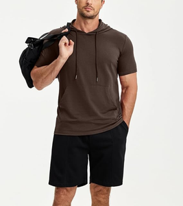 Sudadera con Capucha de Manga Corta para Hombre, 100% Algodón, 260 GSM, Ligera, Lisa, con Bolsillo, Venta al Por Mayor Directa de Fábrica, OEM - Product Image 2