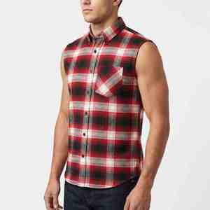 Camisa de Franela a Cuadros sin Mangas para Hombre, de Algodón de Lujo, Roja, Negra y Blanca, con Cuello Abotonado, Informal, Transpirable, de 140g, Tejida - Product Image 3