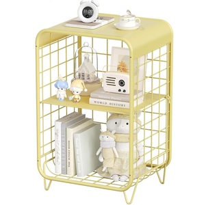 Mesa de Centro Moderna de Alambre Metálico Amarillo con Estante de Almacenamiento de Dos Niveles para Sala de Estar, Muebles para el Hogar, Diseño Minimalista, Duradera y Fácil de Usar - Product Image 1