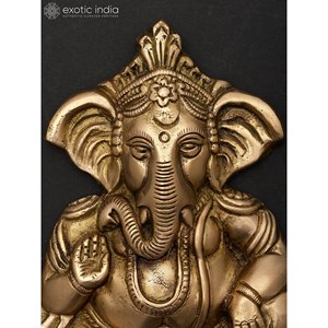Statue de Ganesha en laiton de 7 pouces faite à la main Tenture murale Bénédiction Article Fabriqué en Inde - Product Image 4