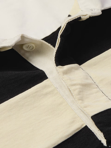 Chemise de rugby rayée surdimensionnée pour homme, manches longues, épaules tombantes, coupe ample, style vintage, boutons cachés, streetwear, coton de qualité supérieure - Product Image 5