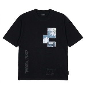 <b>Mens</b> <b>Black</b> <b>Short</b> <b>Sleeve</b> T-<b>Shirt</b> Front Stamp Graphic Print Street Style Crewneck Tee - Product Image 1