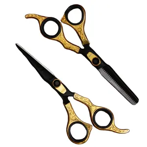 Custom Handmade Profissional De Aço Inoxidável Plasma Revestimento Pet Regular Barbeiro Bordado Multi Purpose Scissors com couro