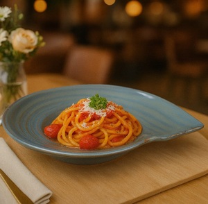 Luxury Blue <b>Ceramic</b> Serving Dish Contemporary Blue Pasta Serving Dish Restaurant Style <b>Plate</b> Modern Dininig Table Decor - Product Image 1