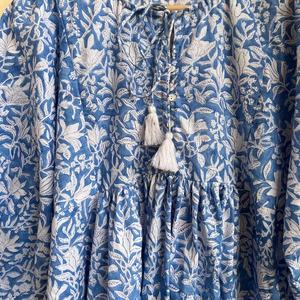 Vestido maxi bohemio de algodón con estampado floral, vestido con estampado floral, cuello redondo, vestido largo maxi para mujer - Product Image 2