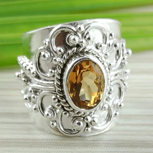 Anillo de Compromiso Boho de Plata de Ley 925 con Citrino para Mujer, Gema Amarilla Ovalada de 8x10 mm, Piedra de Nacimiento de Noviembre - Product Image 4