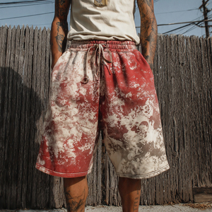 Shorts de survêtement vintage délavés à jambe large pour homme, avec cordon de serrage à la taille, amples, en molleton de coton lavé pour l'hiver - Product Image 1