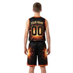 Conjunto de uniforme de baloncesto para niños, camiseta sin mangas con cuello en V, pantalones cortos a juego, estampado Energy Burst, nombre del equipo personalizado, número del jugador - Product Image 2