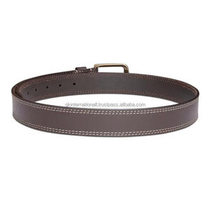 เข็มขัดลำลองหนังสีน้ำตาลเข้มเย็บคู่สำหรับผู้ชายหัวเข็มขัดง่ามเดี่ยวทำจากทองเหลืองโบราณสินค้าแฟชั่น - Product Image 1