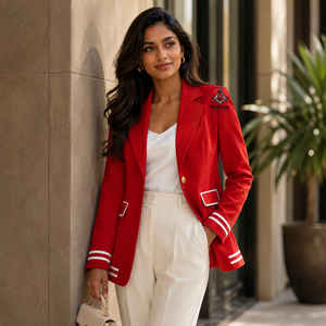 Greek Apparel Heritage Masonic Regalia Red Preppy Style <b>Blazer</b> Notched Collar Single <b>Button</b> Solid Color Woven Outerwear - Product Image 3