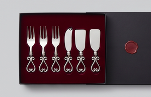 Juego de 6 cuchillos para queso de acero inoxidable, tenedor para queso, espalda de queso con mangos plateados ornamentados para uso en la cocina - Product Image 6