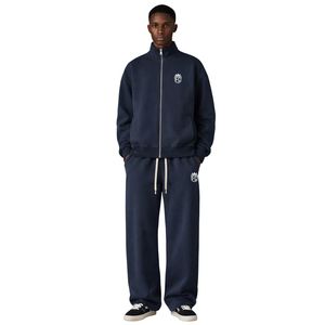 Ensemble sweat à capuche zippé col cheminée côtelé noir délavé épais et pantalon de jogging pour homme – Ensemble streetwear en coton tendance - Product Image 6