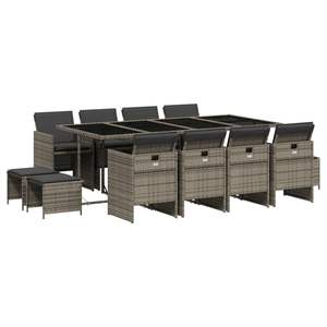 Set da Pranzo da Giardino Pieghevole in Rattan PE Grigio per 12 Persone, per Avventure di Cene all'Aperto - Product Image 2