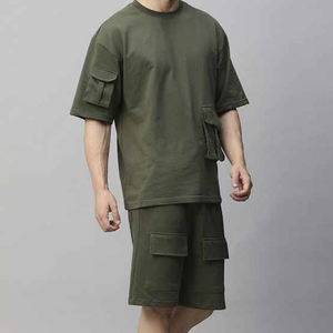 Cumbre Sports Customized Made OEM <b>Twins</b> <b>Set</b> For Men Two Piece Summer Streetwear Beach Wear T-Shirts Short <b>Set</b> With Multi Pockets - Product Image 6