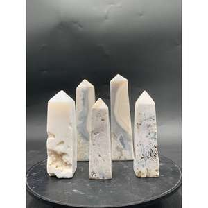 หินเดนไดรต์สีขาวธรรมชาติ ขัดเงา ขนาด 9 ซม. สำหรับตกแต่งและสะสม - Product Image 1