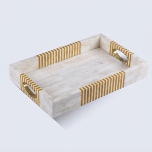 Bandeja Decorativa de Lujo con Incrustaciones Geométricas de Hueso, Hecha a Mano, con Ilusión Óptica 3D en Blanco y Negro, para Hogar y Hotel, Venta al Por Mayor - Product Image 4