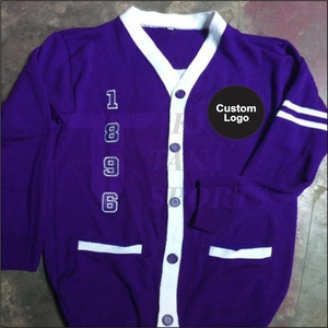 Unisex Standard Long Sleeve Button Knit V-neck Lace <b>Cardigan</b> <b>Sweater</b> Customized Winter Wool/Nylon Anti-Wrinkle Patchwork Pattern - Product Image 2