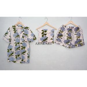 Ensemble de pyjama en coton indien imprimé à la main pour femme et homme, pyjama court à fleurs, vêtements d'été, pyjama tendance pour femme, pyjama personnalisé - Product Image 5