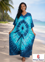 Robe Kaftan en Coton Tie-Dye Personnalisée Premium pour Femme, Manches Courtes, Mode Estivale, Fabricant de Vêtements OEM ODM, Tissu Personnalisé