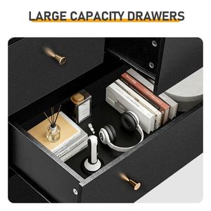 Commode en panneaux de particules noir mat avec placage mélaminé, armoire à 4+2 tiroirs, 66*40*111 cm, poignées dorées mates - Product Image 4