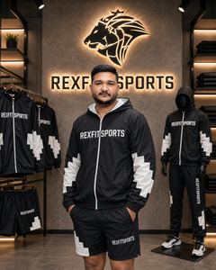 REXFIT SPORTS 2026 Custom <b>Men</b> <b>Black</b> Nylon Windbreaker Jacket and <b>Shorts</b> Set Private Label Streetwear Sportswear Nylon Tracksuit - Product Image 2