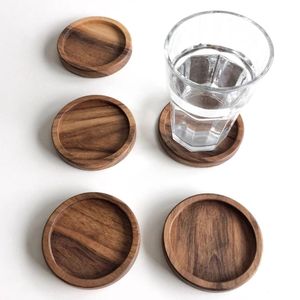 Handmade Wooden Coaster <b>Set</b> Round Heat Resistant Cup Mat Coffee <b>Tea</b> Glass Mug Non Slip Surface Table Protection Kitchen Decor - Product Image 3