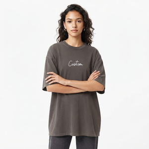 Camiseta de Algodón Oversize para Mujer, Ajuste Holgado, Estilo Casual, Top de Moda Urbana, Ropa con Estampado Puff Personalizado al por Mayor - Product Image 2