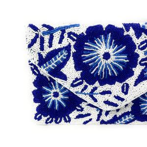 Handmade <b>Blue</b> Floral Embroidered Cotton <b>Purse</b> with Beaded Design and Button Closure - Product Image 5