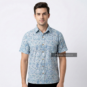 Chemise d'été décontractée pour homme à manches courtes en coton 100% avec imprimé cachemire, col rabattu, respirante et à séchage rapide - Product Image 4
