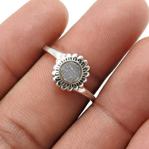 New Arrival Dainty <b>Ring</b> Made From 925 <b>Sterling</b> <b>Silver</b> Gemstone Minimalist Design <b>Ring</b> With Round Cut Bezel <b>Set</b> Druzy Gemstone - Product Image 4