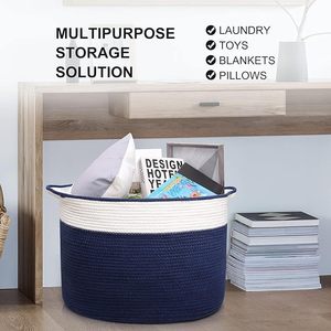 Stylish Cotton <b>Rope</b> Storage Basket with Handles Dual Tone Woven Organizer for Laundry Toys Home Storage - Product Image 4