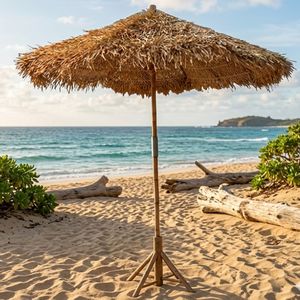 Sombrilla de Bambú y Seagrass Tejida a Mano Ecológica para Exteriores, Parasol Grande para Patio con Base, Se Puede Montar - Product Image 1